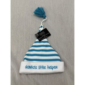Christmas Santa's Little Helper Baby Infant Stocking Hat Cap Blue Stripe New NWT